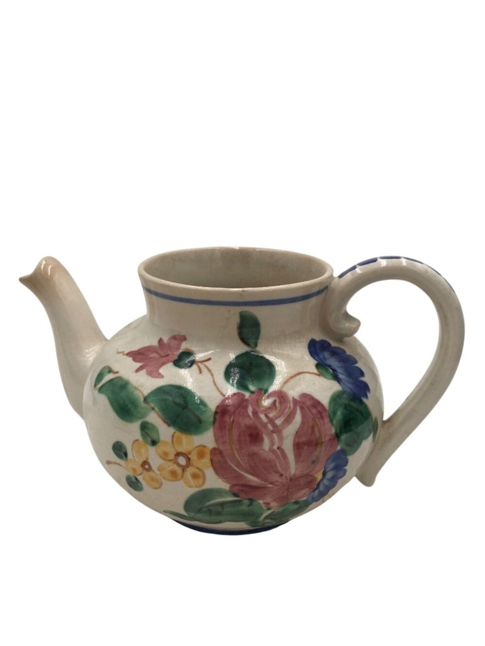 Hand-Painted Floral Ceramic Teapot By Gres DArt With Vintage Charm